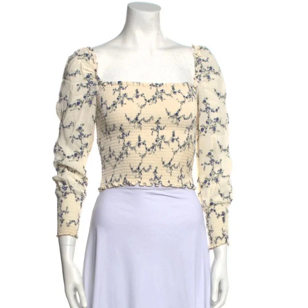 REFORMATION Floral Print Square Neckline Crop Top Size: S PINTO TOP